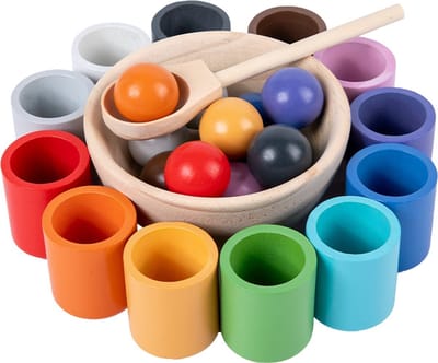 Houten sorteerspel - Kleuren en vormen - 12 bakjes - 12 balletjes - Open einde speelgoed - Educatief montessori speelgoed