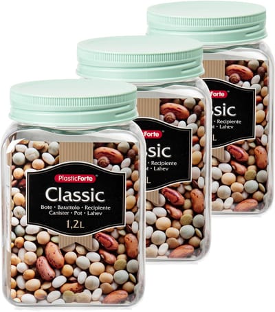 Plasticforte keuken voorraadpot - 3x - weckpotten - kunststof - groen - 1200 ml - met deksel - 10 x 15 cm - inmaakpotten