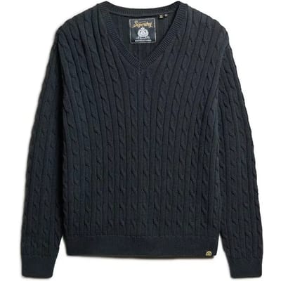 Superdry - Oversized kabeltrui met V-hals - Dames - Sweaters