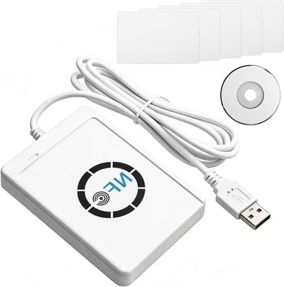 NFC Lezer en Schrijver voor Contactloze Slimme Kaarten, RFID Duplicator, Inclusief 5 IC Kaarten en CD, 424 Kbps met Kabel