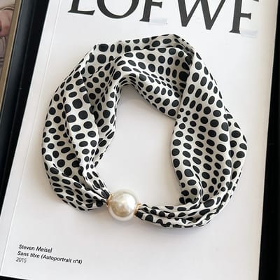 Magnetische sluiting sjaal - bedrukte halsdoek - imitatie zijde - veelzijdige dunne nekwarmer - ook te gebruiken als blouse, sjaal of decoratieve accessoire -Ruimte golfpunt kralen, 47 * 13cm