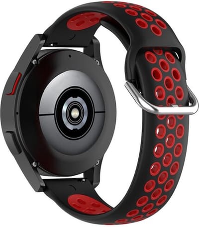 By Qubix - Siliconen sportbandje met gesp 20mm - Zwart + rood - Geschikt voor Samsung Galaxy Watch 7 (40 & 44mm) - Galaxy Watch FE - Galaxy Watch 6 - Galaxy Watch 6 Pro - Galaxy Watch 5 - 5 Pro - Galaxy Watch 4 - 4 Classic - Active 2 - Watch 3 (41mm)