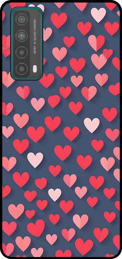 Smartphonica Telefoonhoesje Geschikt voor Huawei P Smart (2021) met Roze en Rode Hartjes Opdruk - TPU Backcover Case With Rosé and Red Heart Design geschikt voor Huawei P Smart (2021)