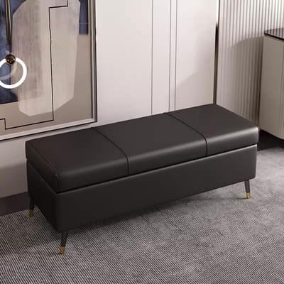 Opbergbank, kunstleren halbank met opbergruimte en metalen poten, bedbank voor de slaapkamer, woonkamer, kledingwinkel