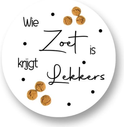 20x Sinterklaas / Sint - Sluitsticker Wie zoet is krijgt lekkers - Sluitzegel - Wit - Zwart - Envelop sticker - Kaart - Cadeau – Gift – Cadeauzakje - Pakjesavond - 5 december - 40mm