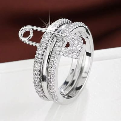 Verbinding Drie Lagen Pin Ringen voor Vrouwen CZ Zirkonia Stapelbare Ringen Roestvrij Staal Nieuwjaarscadeau Party Sieraden 8 gray