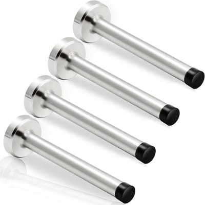 Deurstopper, 5" lange deurstopper, wandmontage, roestvrij staal, geborsteld satijn, deurstopper bumper tip, extra lange deurstopper wandbeschermer, zilver, 4-pack