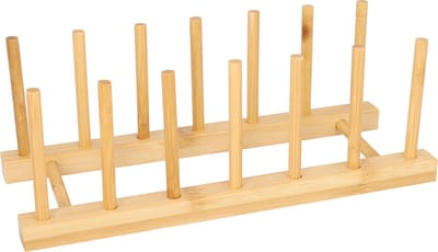 QUVIO Pannendekselhouder - Bamboe - Voor 6 deksels - Dekselhouder - Pan accessoires - Opbergrek - 12,5 x 29 x 10,5 cm