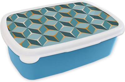Broodtrommel Blauw - Lunchbox - Brooddoos - Goud - Blauw - Patroon - 18x12x6 cm - Kinderen - Jongen