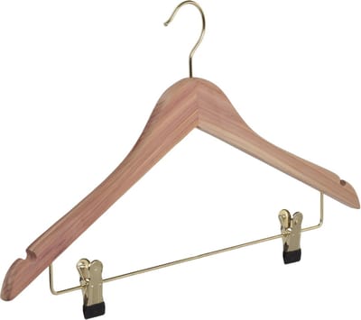 De Kledinghanger Gigant - Kledinghanger - Volwassenen - Z146/45HC - 50 Stuks - Blousehanger - Shirthanger - Anti Motten - Cederhout - Ongelakt - Rokinkepingen - Anti-slip Knijpers - Messinghaak - 45 cm - Kleerhanger (Z146/45HC_10/43_R/50)