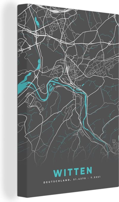 Canvas Schilderij Stadskaart – Plattegrond – Duitsland – Blauw – Witten – Kaart - 20x30 cm - Wanddecoratie