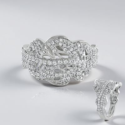 Cavill - 925 Sterling Zilver Ring met 142 Ronde Zirkonen - Platina Coating - Elegant Filigraan Design - Luxe Sieraden