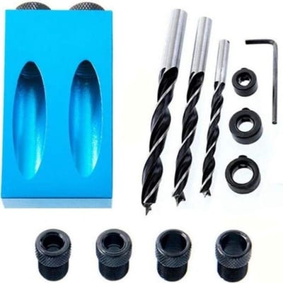 Gabarit pour perçage incliné - Non spécifié - Adaptateur 6/8/10mm - 3 mèches à bois - 15 degrés - Noir
