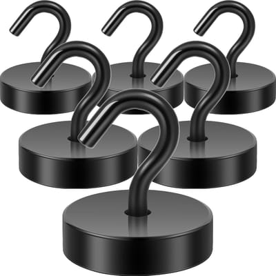 PromoHome Sterke Magneethaken - 6kg Draagkracht - Zwarte Set van 6