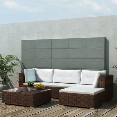 vidaXL - 5-delige - Loungeset - met - kussens - poly - rattan - bruin