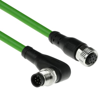 ACT Industrial 1,50 meter Sensor kabel M12A 8-polig male right angled naar M12A female, Ultraflex TPE kabel, afgeschermd