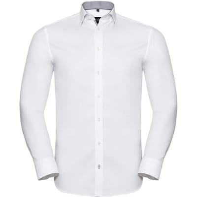 Chemise met lange mouwen op maat met contrasterende herringbone Russell Athletic