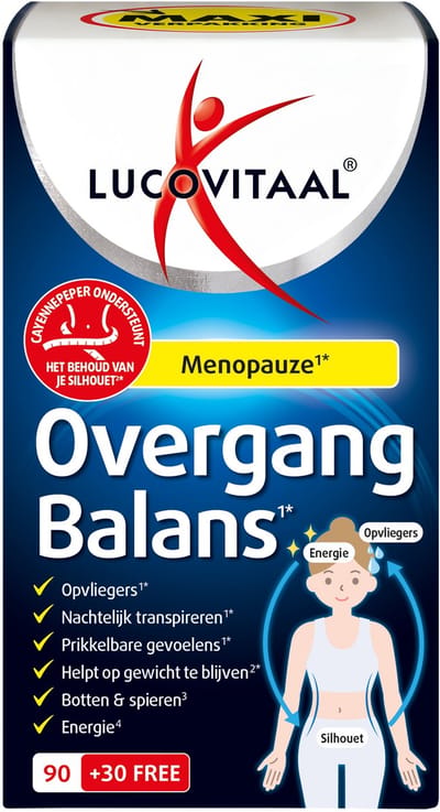 Lucovitaal Overgang Balans met Zink, Vitamine B6 & Vitamine D3, 120 Tabletten, Voedingssupplement voor Volwassenen, Voor Hormonale Activiteit en Vermoeidheid