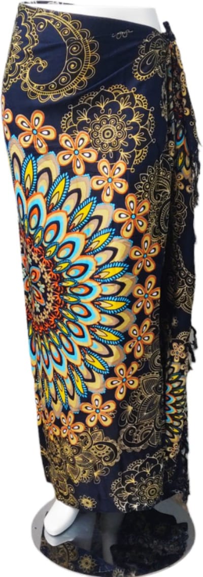 Om Namaste Sarong - 630 - Bloemrijke Mandala - Beige & Zwart