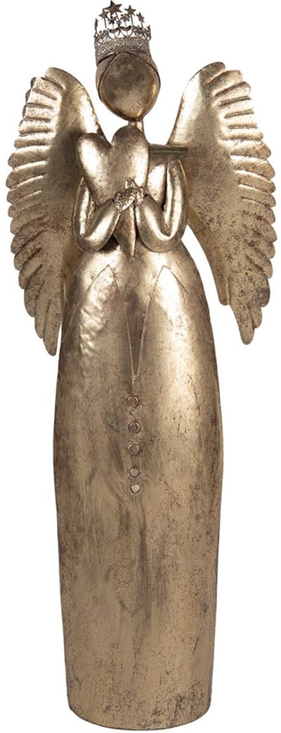 Clayre & Eef Kerstdecoratie Beeld Engel 36x15x100 cm Goudkleurig Metaal