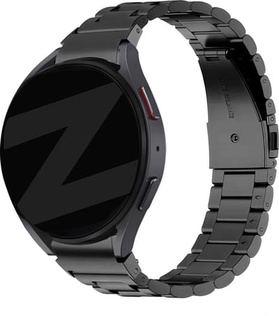 Stalen band 'Classic' geschikt voor Galaxy Watch 7 (40 & 44mm) / Galaxy Watch 6 (Classic) / 5 40mm & 44mm / 5 Pro / 4 & 4 Classic / Watch FE - stalen materiaal smartwatch bandje - Incl. inkorter - Bandz - Zwart metalen bandje