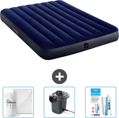 Intex Luchtbed - Twijfelaar - 137 x 191 x 25 cm - Blauw - Inclusief Hoeslaken - Pomp en Reparatieset