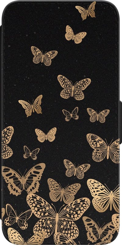 Leuke Telefoonhoesjes - Hoesje geschikt voor Samsung Galaxy S23 bookcase leer - Vlinders - Vlinders - Wallet Case met pasjeshouder - Print / Illustratie - Zwart, Goud