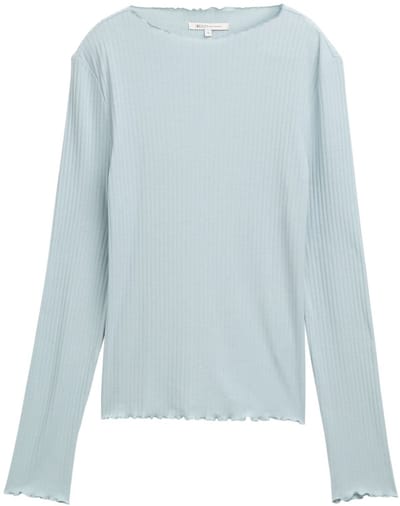 Tom Tailor Denim - Geribd shirt met lange mouwen en opstaande kraag - Maat XXL - Silver Cloud Blue