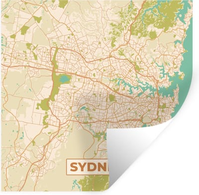 Muurstickers - Sticker Folie - Sydney - Vintage - Plattegrond - Stadskaart - Kaart - 100x100 cm - Plakfolie - Muurstickers Kinderkamer - Zelfklevend Behang XXL - Zelfklevend behangpapier - Stickerfolie