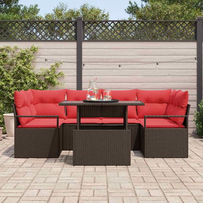 vidaXL - Tuinbank - Set - 7 - st - 6-Aantal - zitplaatsen - Bruin - en - Rood