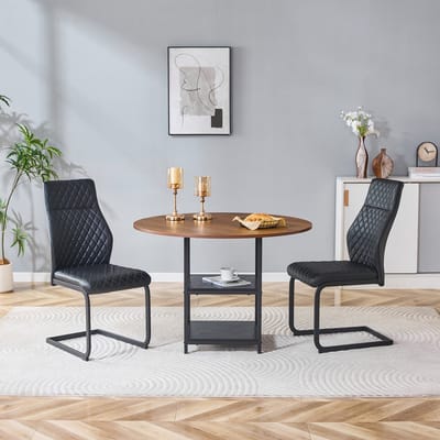 MIVRAY Eethoek 107 cm - Ronde Eettafel Met Dubbele Opbergruimte - Set Van 2 Stoelen - MDF En Metaal - Zwart Noten
