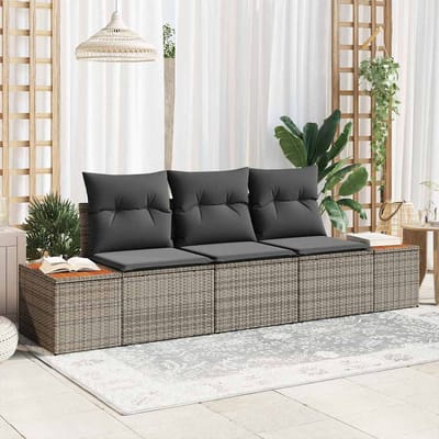 vidaXL - Tuinbank - Set - 3 - st - 3-Aantal - zitplaatsen - Grijs - Poly - rattan