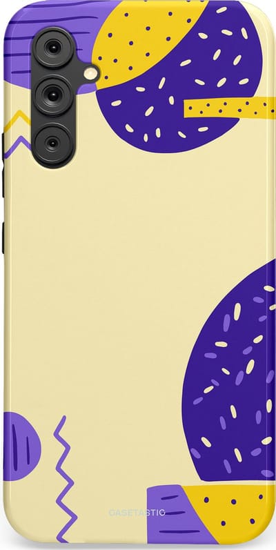 Casetastic hoesje geschikt voor Samsung Galaxy A34 (2023) 5G - Dubbellaagse bescherming - Geo zigzag - Fashion Case - Crème Blauw Geel