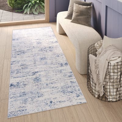Tapiso Sky Vloerkleed Loper Blauw Vintage Modern Woonkamer Tapijt Maat - 70x250