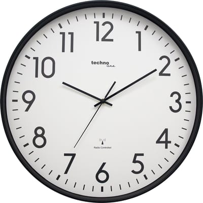 Technoline WT 8998 - Wandklok - Analoog - Rond - Kunststof Raam - Radiogestuurde tijdsaanduiding - Cijfers - Zwart - Wit - ∅ 50,5 cm