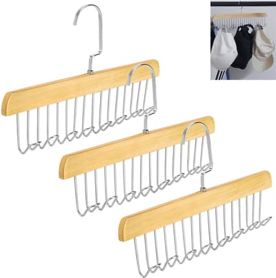 Dailygoods- Riemhouder met 8 haken - Houten Kleerhanger - Kastorganizer - Ruimtebesparend - 360° Draaibare Haak - Sterke Textuur