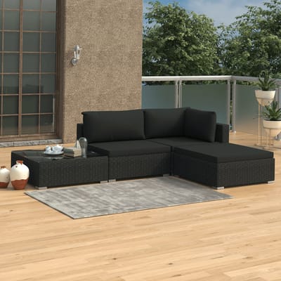 vidaXL - 4-delige - Loungeset - met - kussens - poly - rattan - zwart