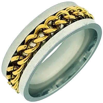 Tesoro Mio Michel – Stalen Anxiety Ring – Spinning Ring Met Draaibare Ketting – Staal In Kleur Zilver Met Goud – 17 mm / Maat 53