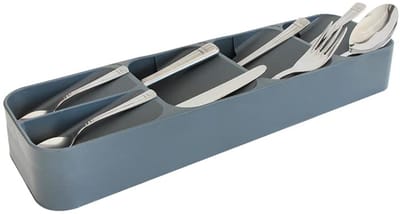 Bestekorganizer voor de keukenlade, bestekbak, opbergsysteem keuken, lade-organizer, keuken, opbergkeuken (5 vakken, grijs)