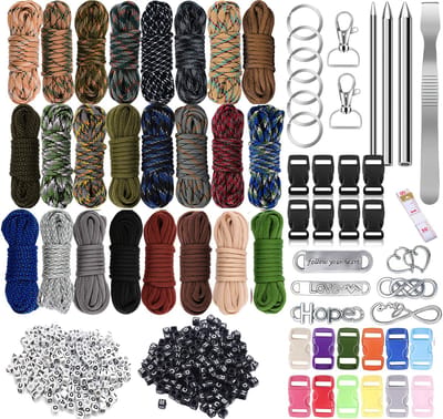 72 meters Paracord Compleet Pakket - 24 Kleuren - Parachute Koord/Touw 4mm Parakoord 550 met Karabijnhaken, Naalden set, Bedels, Klikgespen - Knutselen Set voor Volwassen, Kinderen, Meisjes - Armbandjes, Lanyard, Sleutelhanger, Maken Knutselpakket