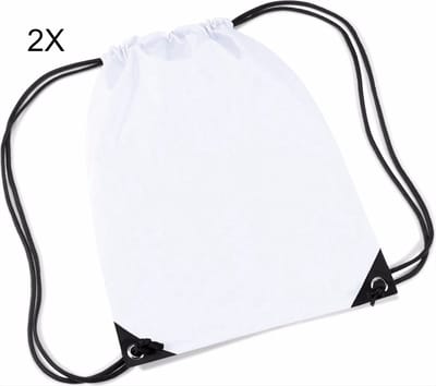 Scoby - 2 x Gymtas - Sporttas voor Kinderen - Drawstring Bag - Festivals, School, en Sport - 12L - Wit - One Size - 2 Stuks