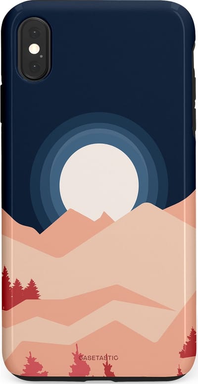 Casetastic hoesje geschikt voor Apple iPhone XS Max - Dubbellaagse bescherming - Bergen bij maanlicht - Fashion Case - Zwart Perzik Zand Koraal