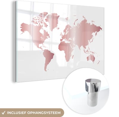 ® Glasschilderij 150x100 cm - Schilderij acrylglas - Wereldkaart - Roze - Kinderen - Jongens - Meisjes - Foto op glas - Muurdecoratie woonkamer - Wanddecoratie slaapkamer - Schilderijen