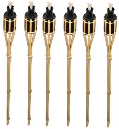 Bellatio design Tuinfakkels - 6x stuks - bamboe - 60 cm - navulbaar - fakkels