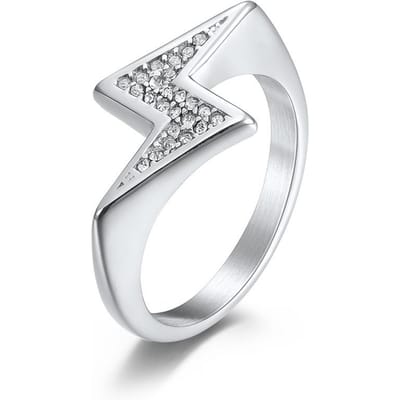 Europese en Amerikaanse Koude Neutrale Wind Bliksem Z-vormige Roestvrij Staal Ring Bruiloft Verloving Paarring Titanium Staal Hand Sieraden 11# white