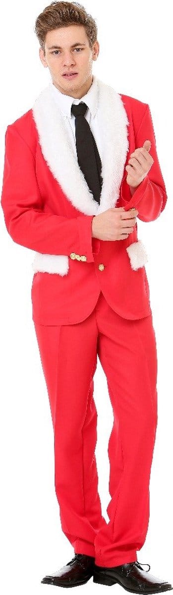 Kerst Kostuum 3-Delig Jasje Broek Stropdas Fout Kerstpak Kerstman Pak Alternatief voor Foute Kersttrui Heren - Rood/Wit/Zwart - Polyester - Maat L/52