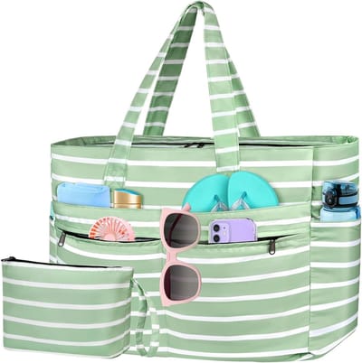 XXL Waterdichte Strandtas voor Vrouwen - Extra Grote Vouwbare Shopping Bag met Rits en Meerdere Compartimenten voor Vakantie en Reizen