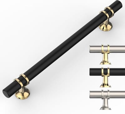 JGS ® Elegante Set van 10 Zwarte en Gouden Handgrepen voor Keukenkastjes met 160 mm Gatafstand