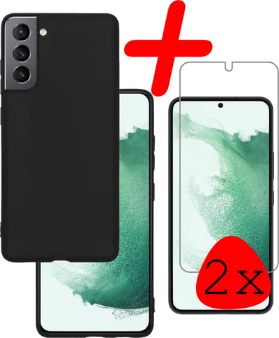 Hoesje Met 2x Screenprotector - Geschikt voor Samsung Galaxy S22 - Sterk & Shockproof - Back Cover - Siliconen Case - Telefoon Hoes - Zwart