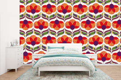 Behang - Fotobehang Retro - Flower Power - Vintage - Kleuren - Breedte 385 cm x hoogte 240 cm